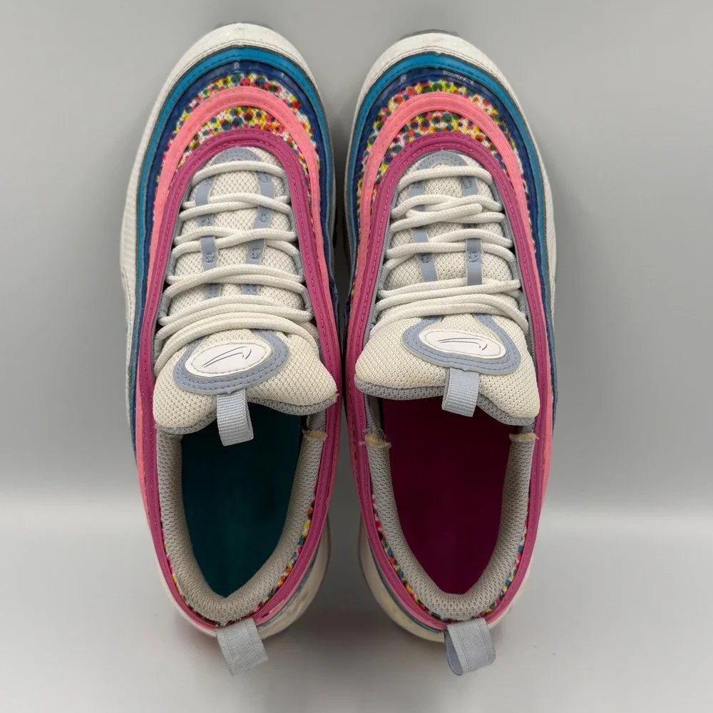 Nike Air Max 97 GS White Pink Blue Confetti Sneakers Size 6.5Y